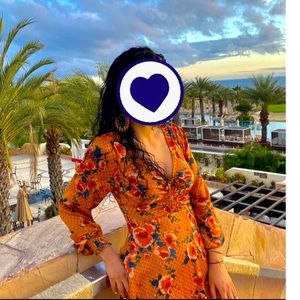 FREE PEOPLE💫mini dress orange flare corset tie